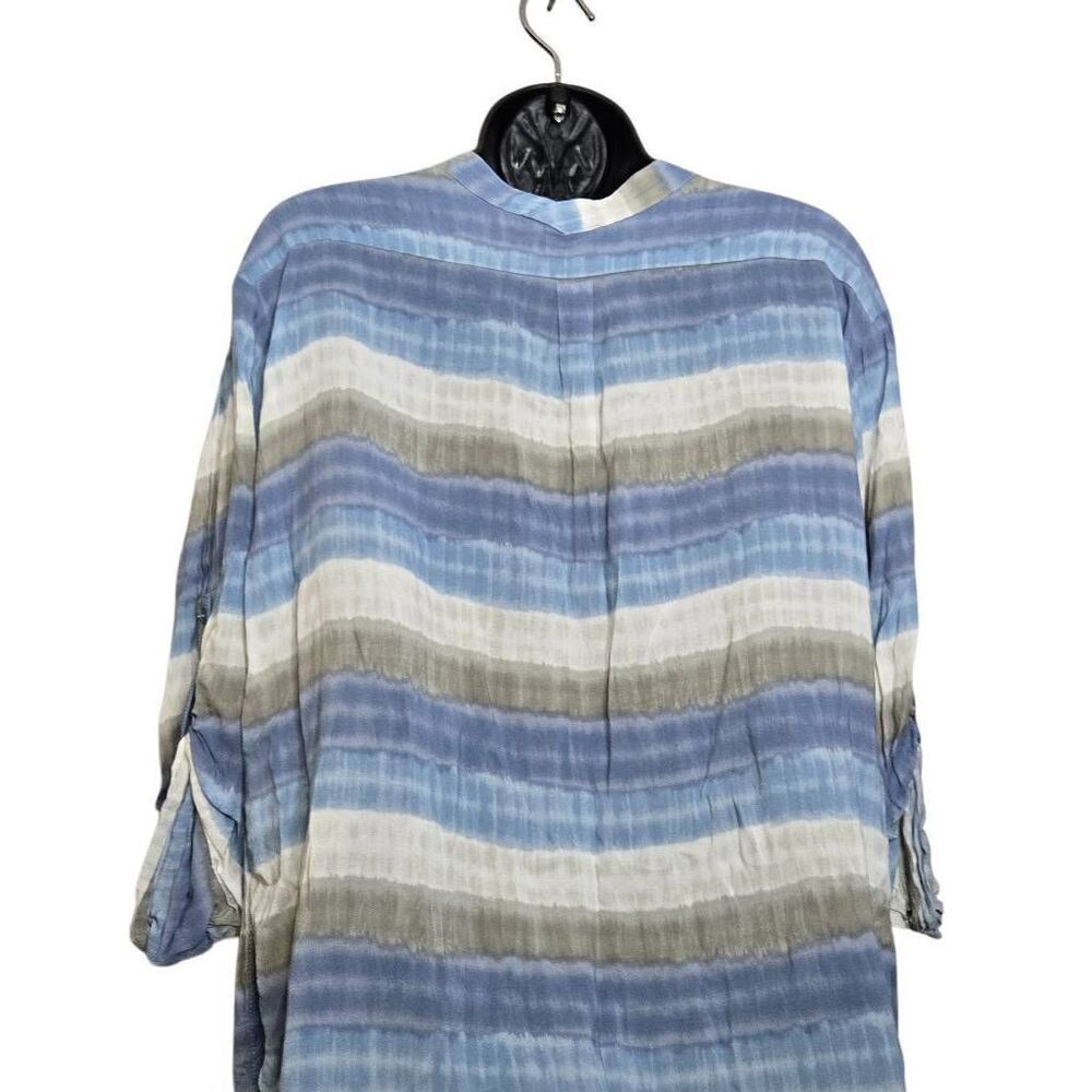 H Halston Blouse Size XS Stripe 3/4 Sleeve V-Neck Beach Vibes - Picture 5 of 7